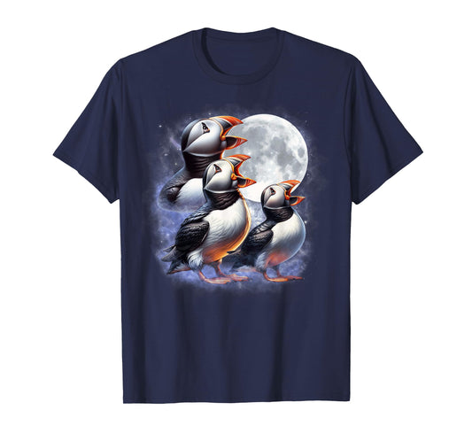 Three Puffins Moon Funny Puffin Howling Wolfs Moon Parody T-Shirt