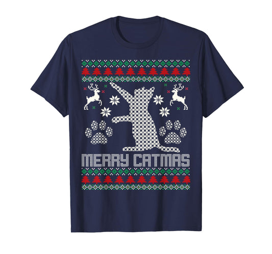 Merry Catmas Funny Cat Christmas Ugly Sweater Men Women Kids T-Shirt