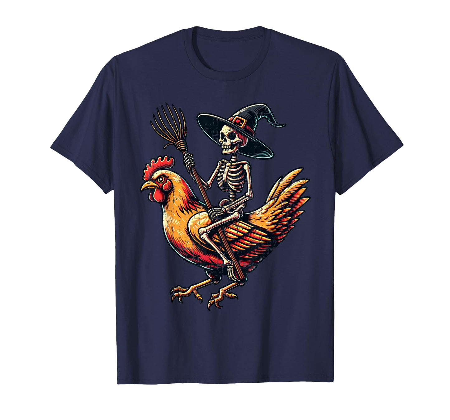Skeleton Riding A Chicken Funny Halloween Pumpkin Boys T-Shirt