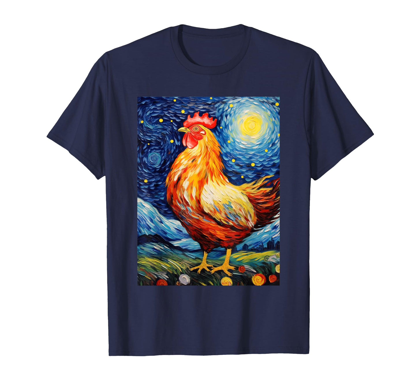 Chicken Starry Night Van Gogh Style Graphic T-Shirt