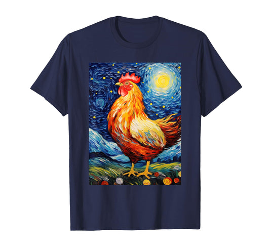 Chicken Starry Night Van Gogh Style Graphic T-Shirt