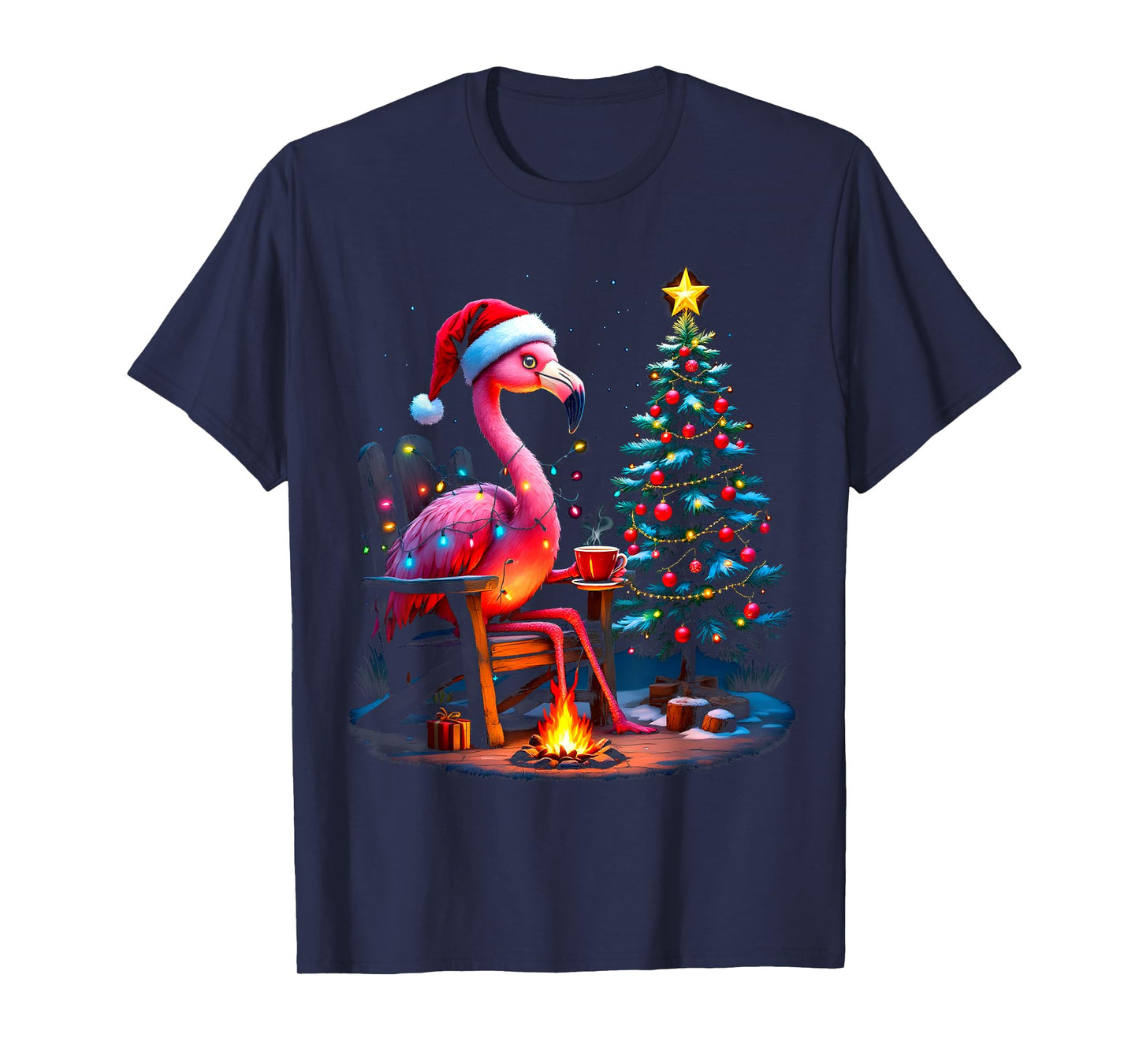 Funny Christmas Flamingo Santa Lights Winter Men Women Kids T-Shirt