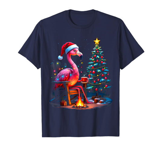 Funny Christmas Flamingo Santa Lights Winter Men Women Kids T-Shirt