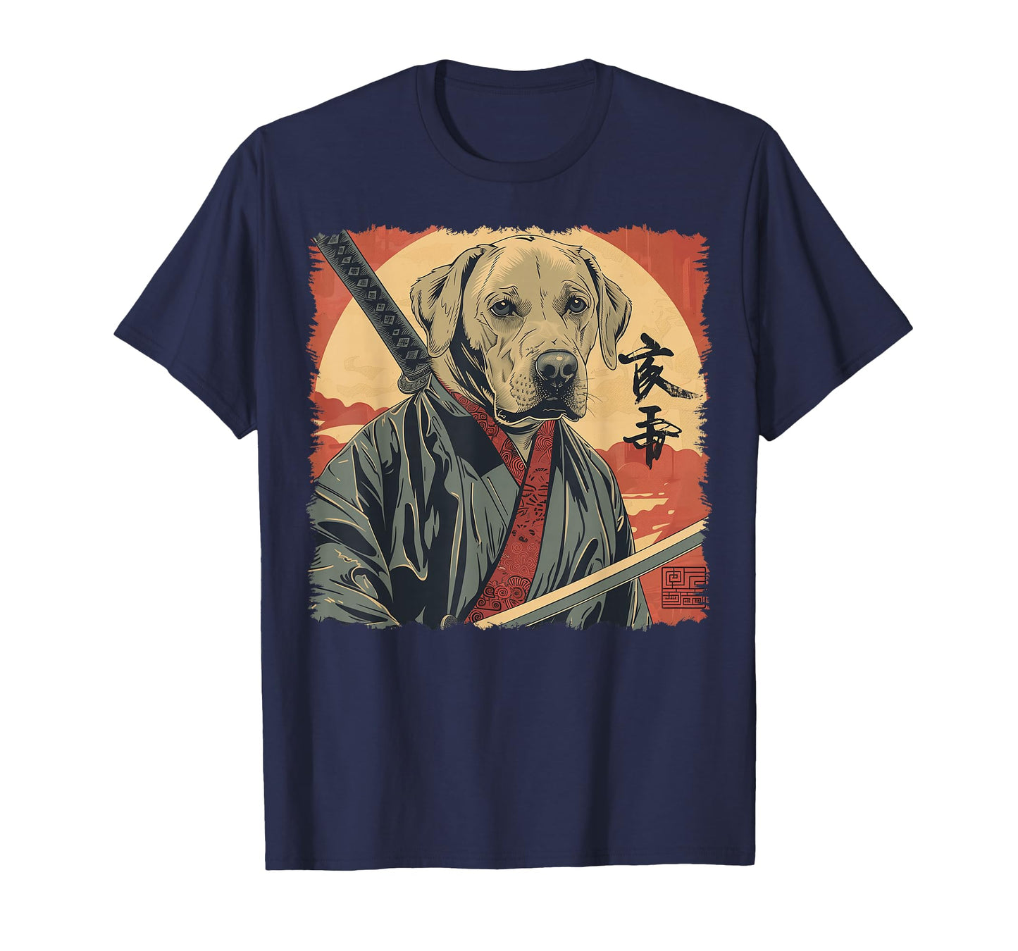 Labrador Retriever Dog Lab Japanese Samurai Ukiyo-e Vintage T-Shirt