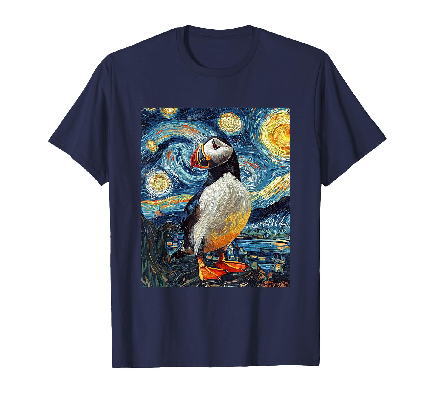 Puffin Sea Bird - Van Gogh Style - Starry Night T-Shirt