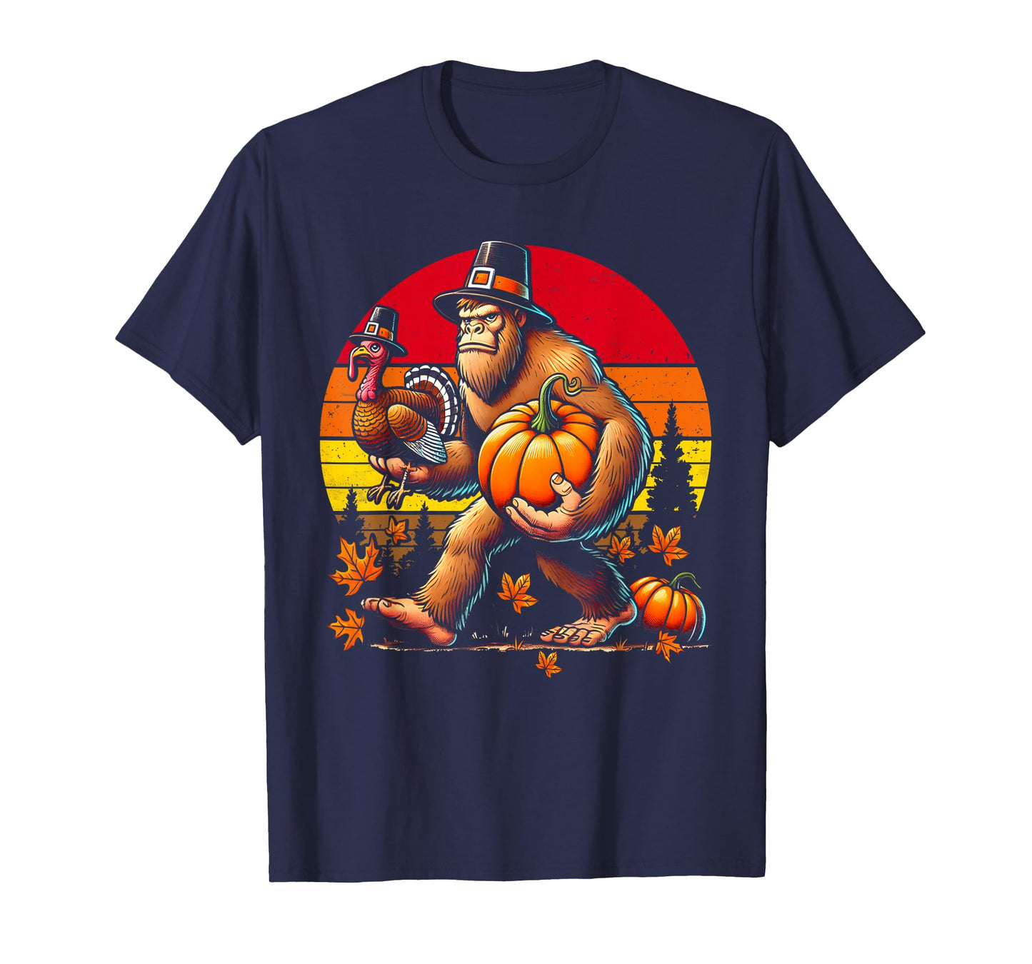 Bigfoot Pilgrim Turkey Pumpkin Thanksgiving Day Boys Men T-Shirt