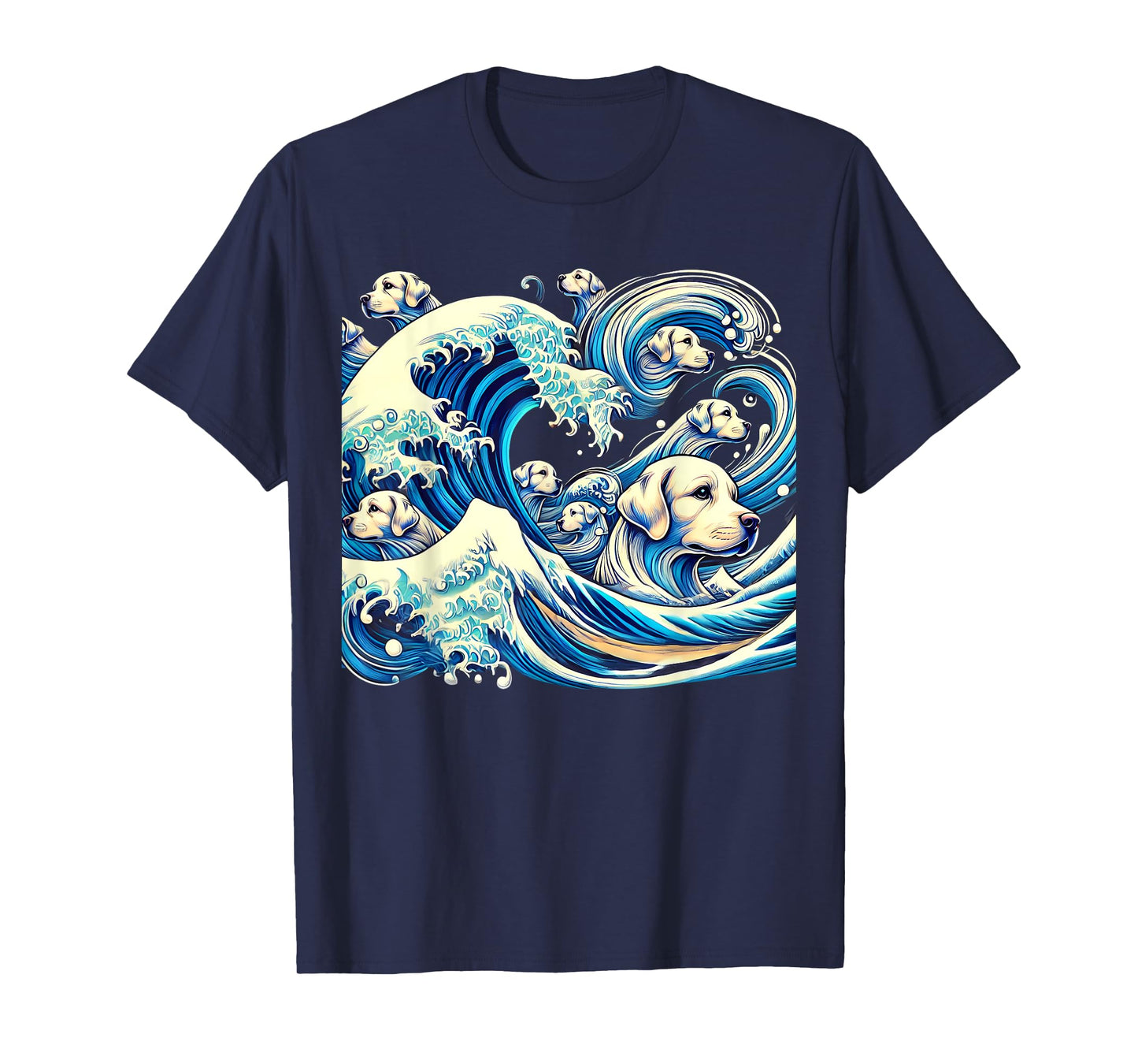 White Labrador Retriever Blue Dogs Wave Lab Puppy Japan Art T-Shirt