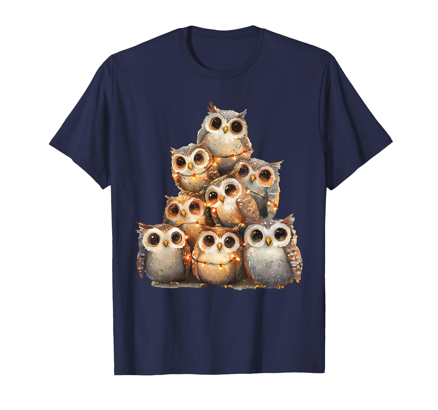 Owl Lights Christmas Xmas Gifts Unisex Adults Kids Owl Lover Xmas T-Shirt Black Small Short Sleeve Round Neck T-Shirt