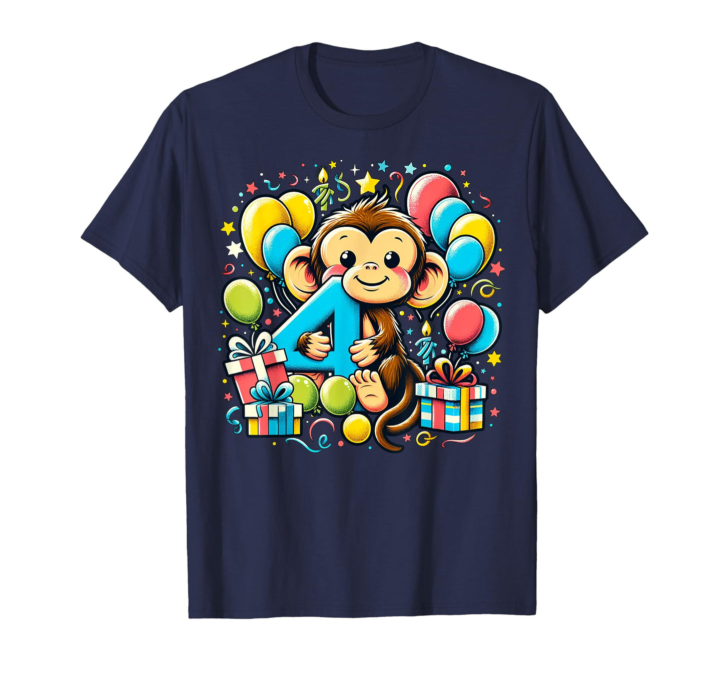 Monkey 4th birthday boy girl 4 years old fourth four Monkey T-Shirt