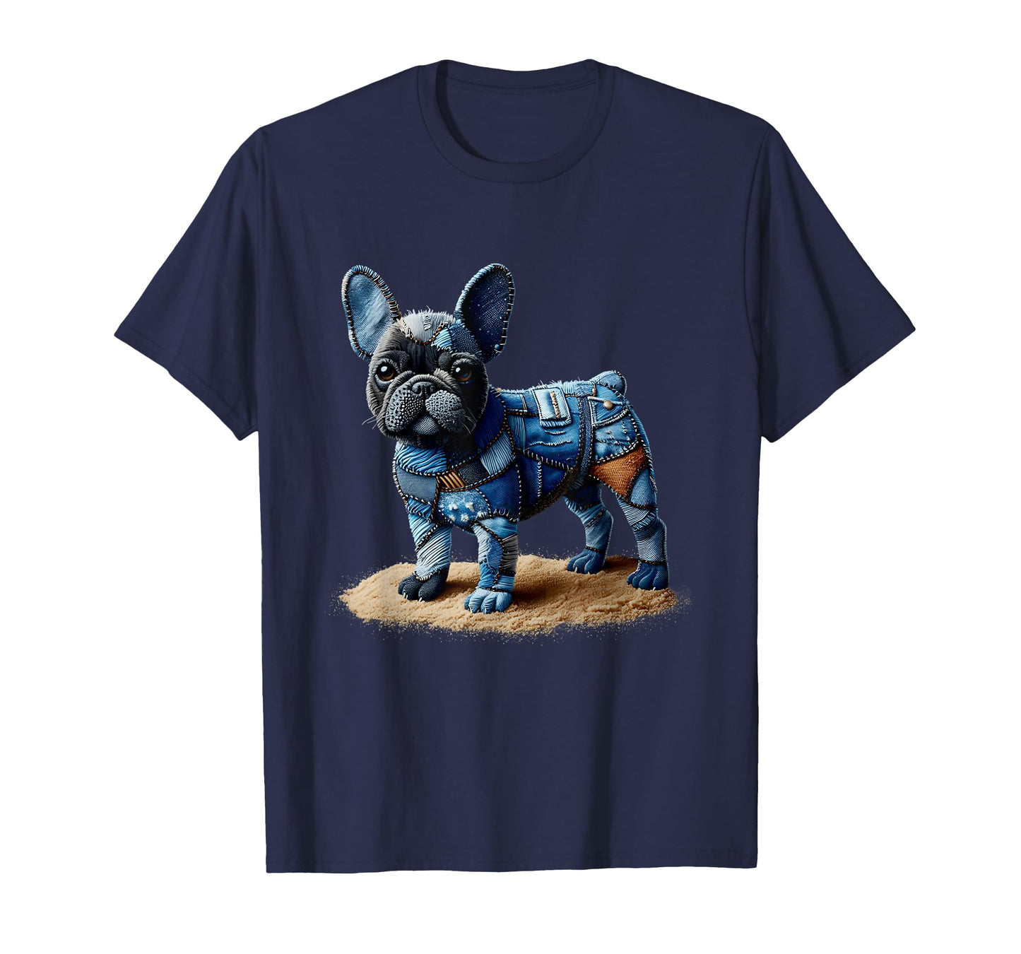 Bulldog Pattern Patchwork Art French Bulldog In Denim Dog T-Shirt
