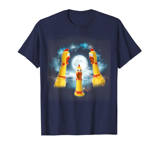 Three Rubber Chicken Moon Funny Screaming Fowl CursedJoke T-Shirt