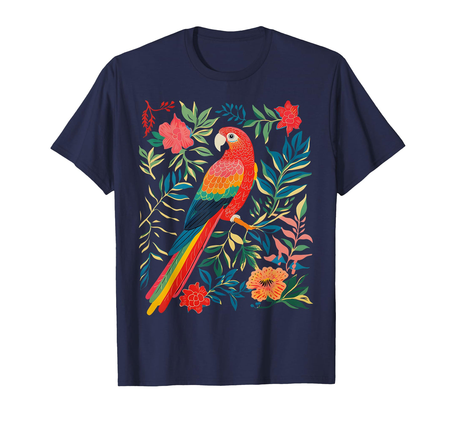 Boho Floral Parrot Scarlet Macaw Birdwatching Bird Lover T-Shirt