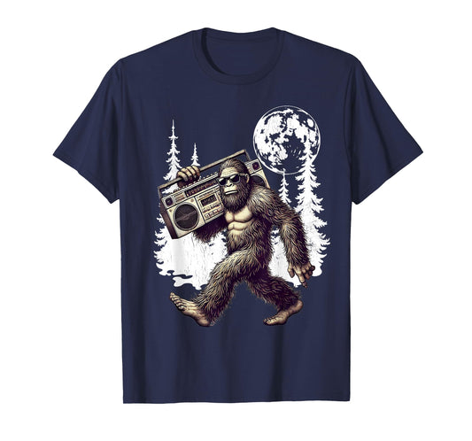 Funny Retro Bigfoot Boombox 80s Hip Hop Sasquatch Vintage T-Shirt