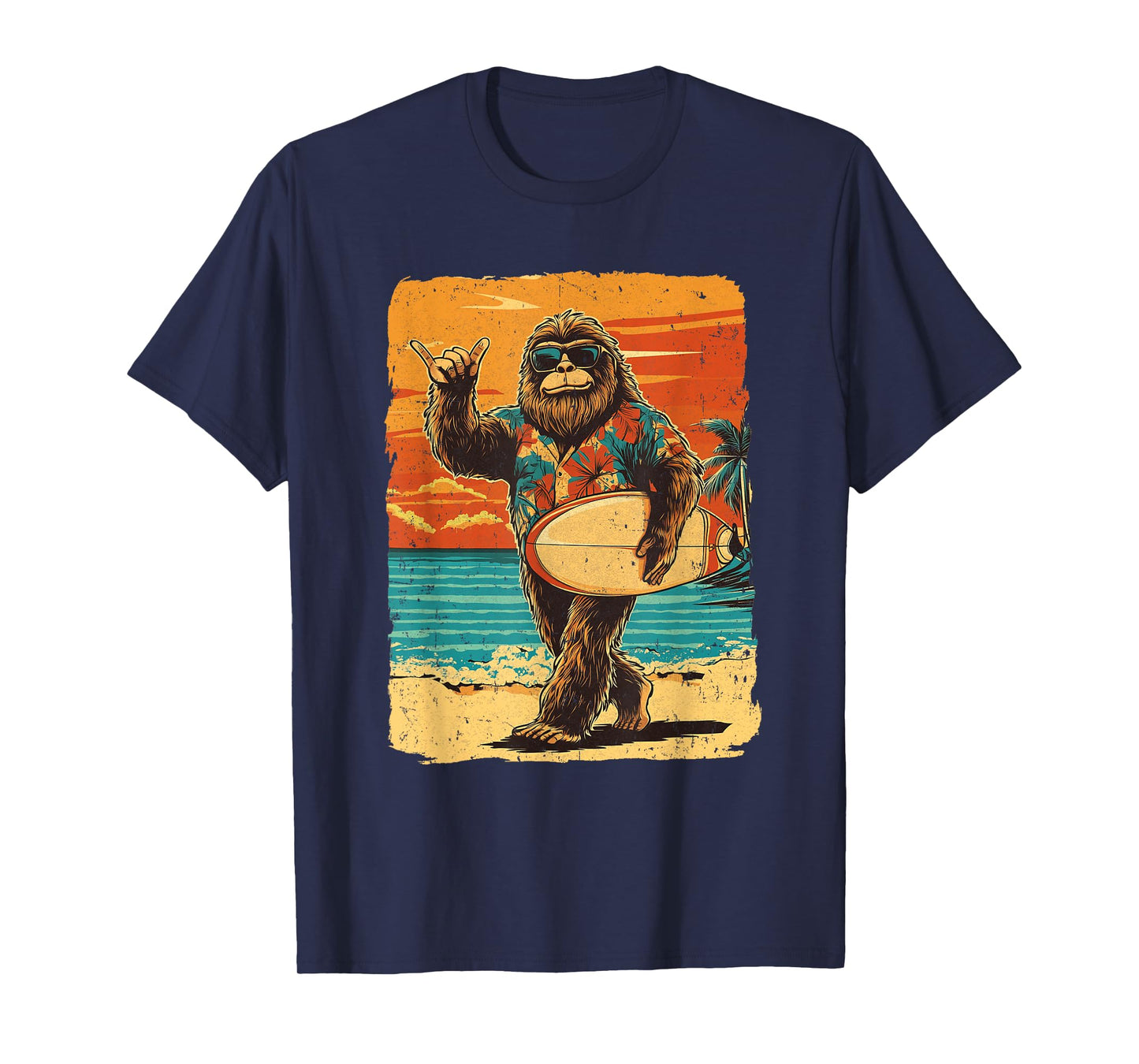 Funny Bigfoot Aloha Hawaiian Surfing Tropical Beach Surfer T-Shirt