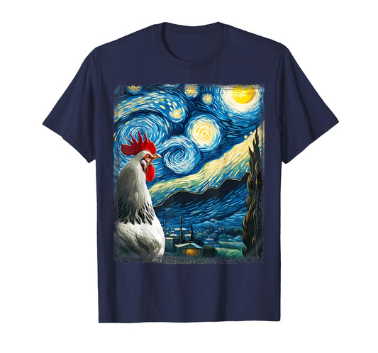 Artistic Chicken Shirt Van Gogh Style Starry Night Chicken T-Shirt