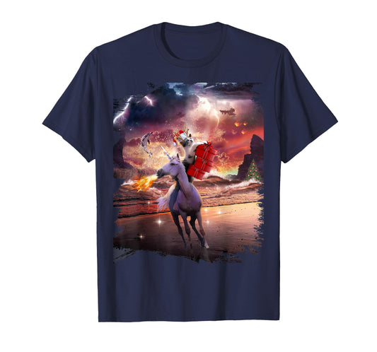 Christmas July, Cat Riding Unicorn, Beach T-Shirt for Men Women Kids
