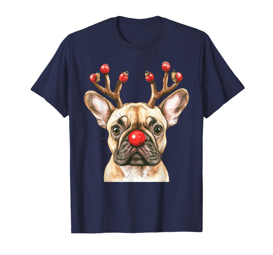 French Bulldog Reindeer Christmas Lights Dog Lover Xmas T-Shirt