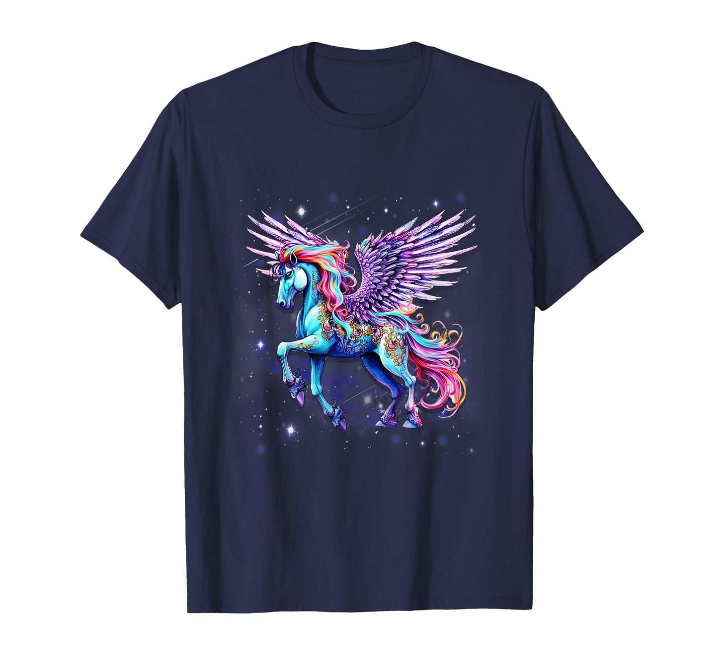 Rainbow Wings Unicorn Pegasus Fantasy Art T-Shirt