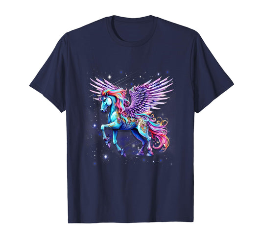 Rainbow Wings Unicorn Pegasus Fantasy Art T-Shirt