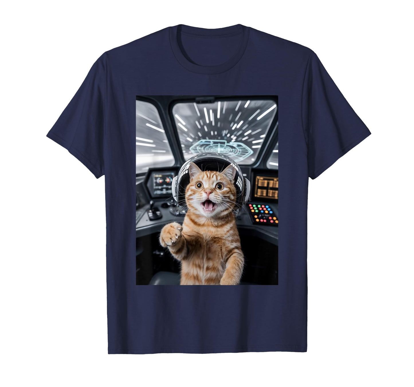 Funny Cat Selfie UFO Spaceship Cat Graphic T-Shirt for Men Women