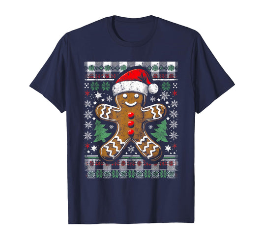 Checkered Gingerbread Man Distressed Ugly Christmas Pajamas T-Shirt