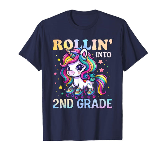 2nd Grade Back To School First Day Girl Rollin Unicorn T-Shirt