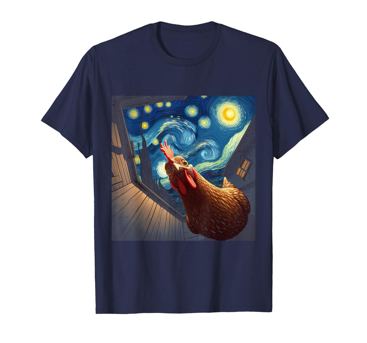 Van Gogh Funny Chicken Starry Night Art T-Shirt