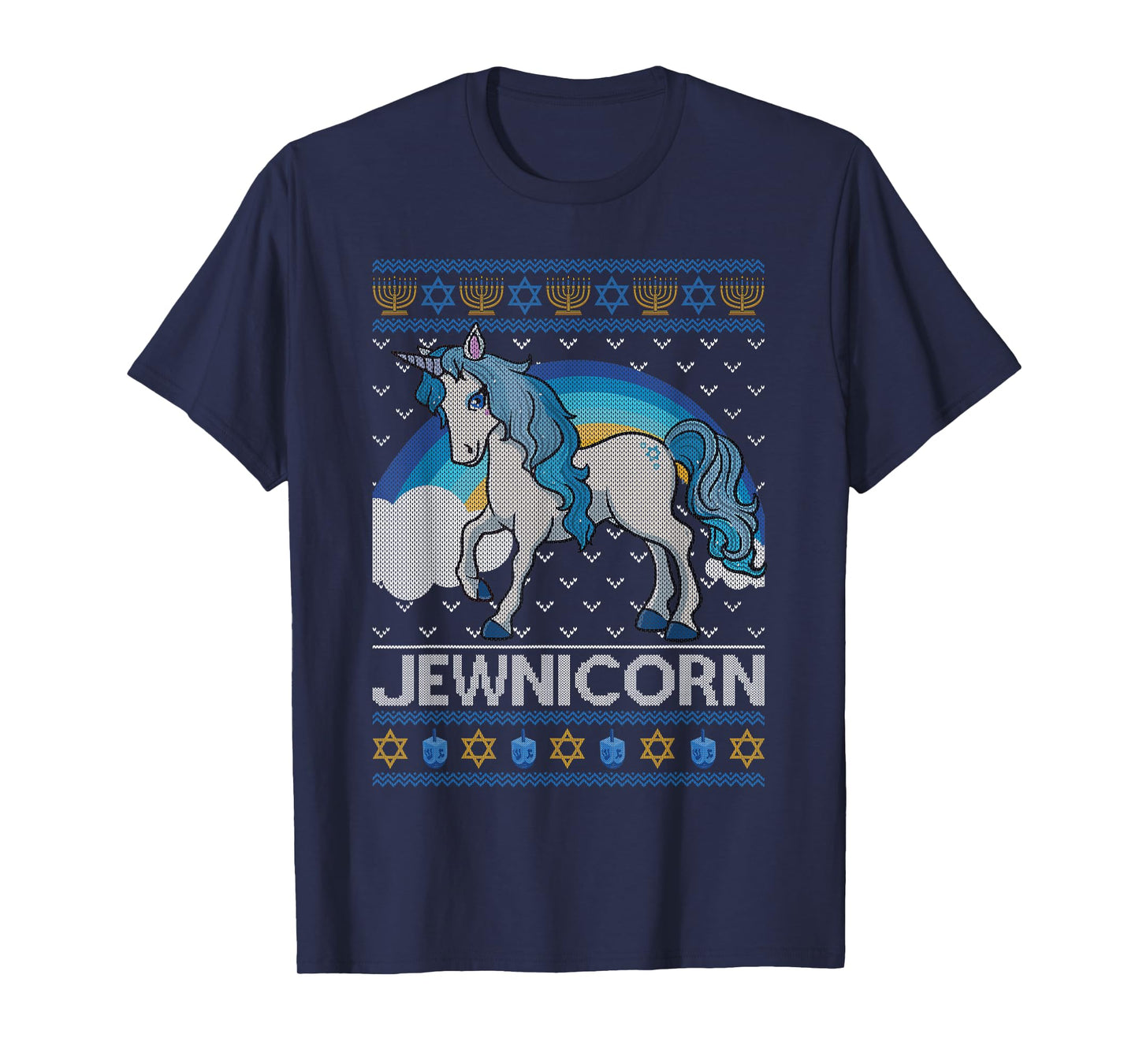 Funny Jewnicorn Jewish Unicorn Menorah Ugly Hanukkah Sweater T-Shirt