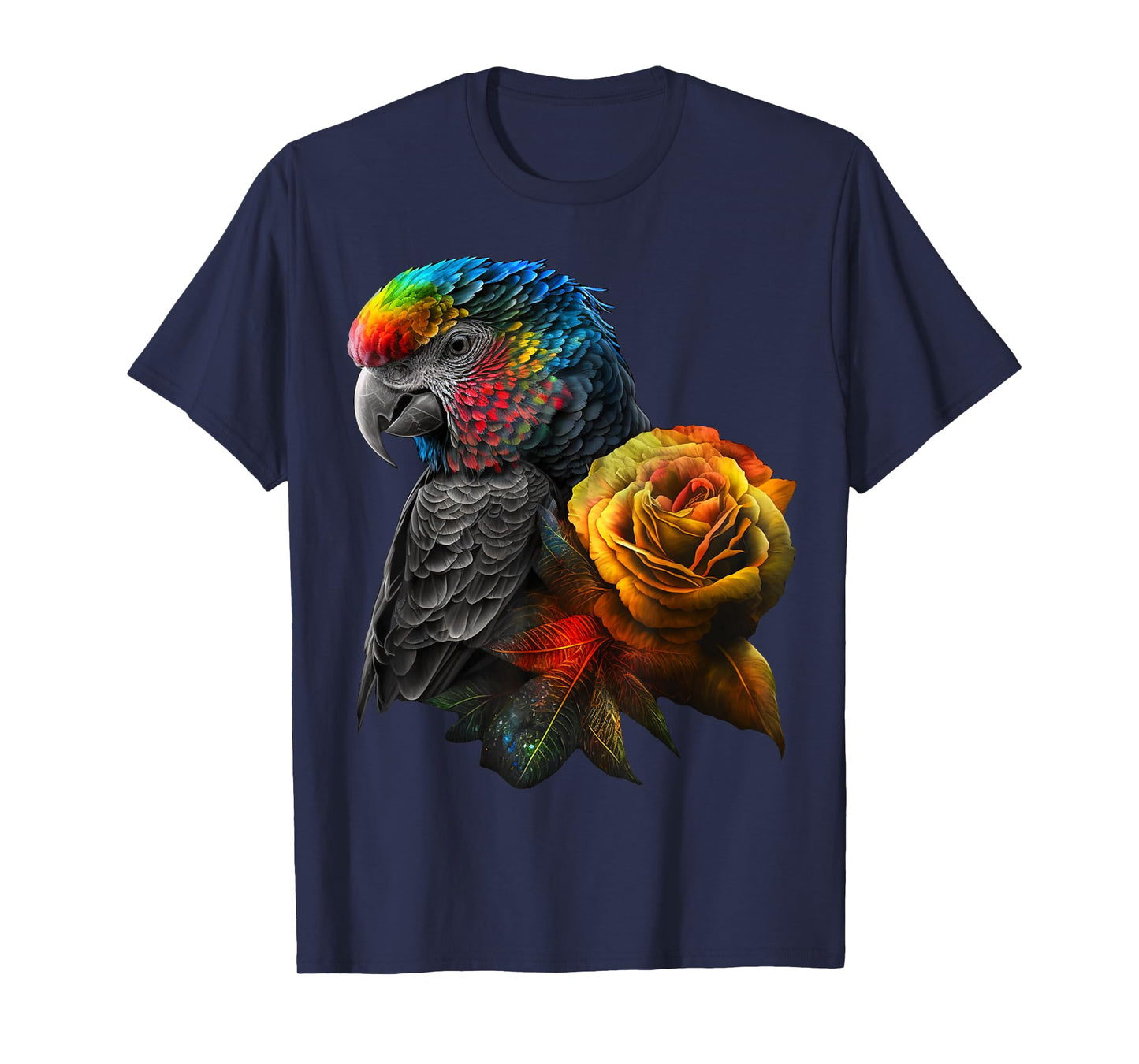 Parrot Bird Colourful Art Animal Flowers T-Shirt
