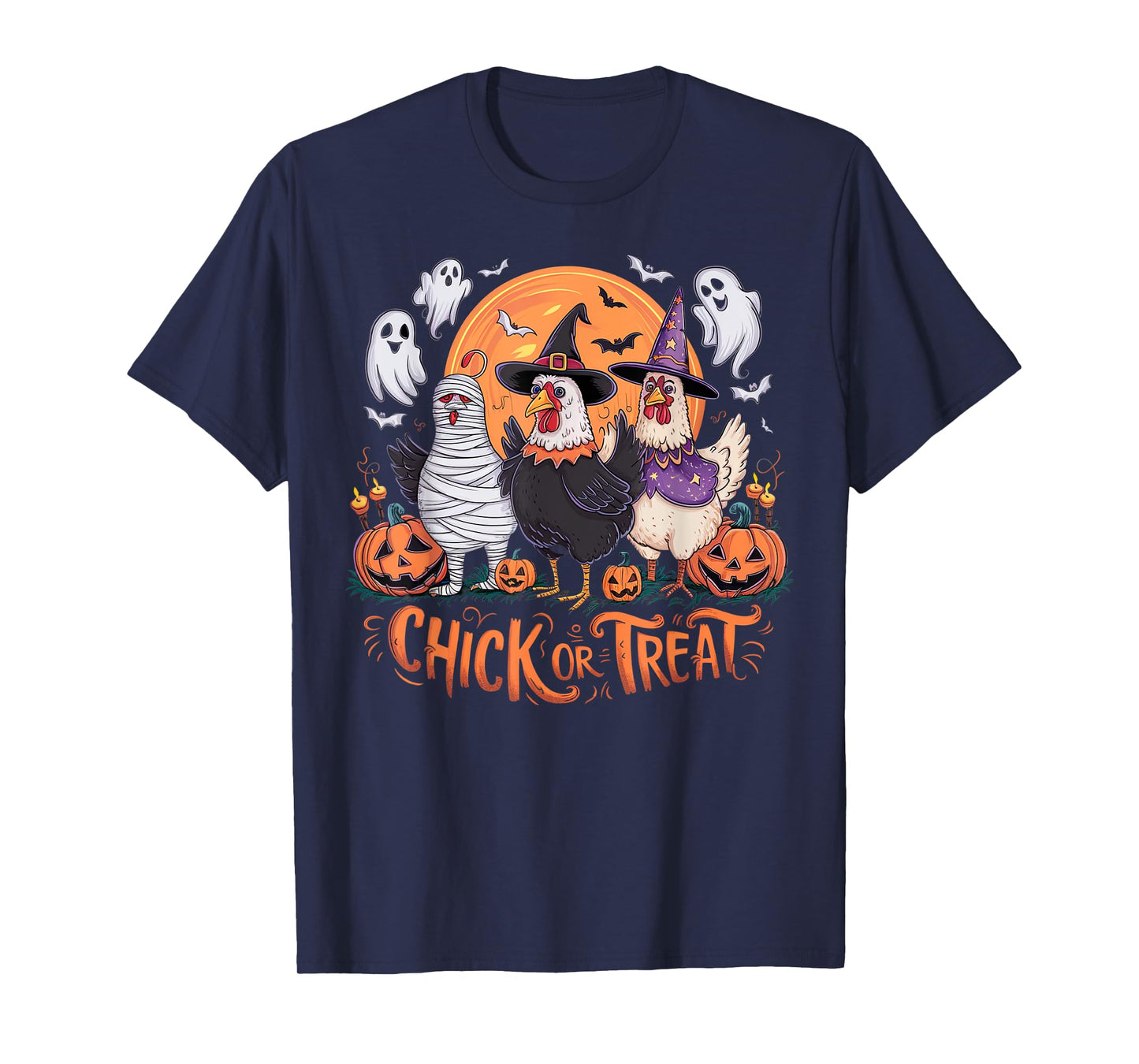 Halloween Chick Or Treat Pumpkin Spooky Witch Chicken Farmer T-Shirt