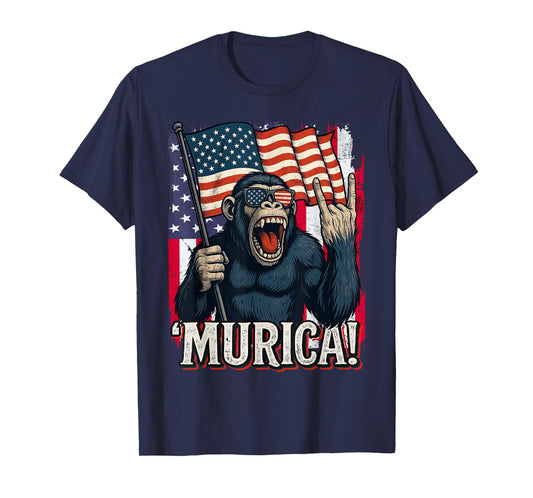 Murica Monkey 4th of July American Flag Patriotic USA T-Shirt