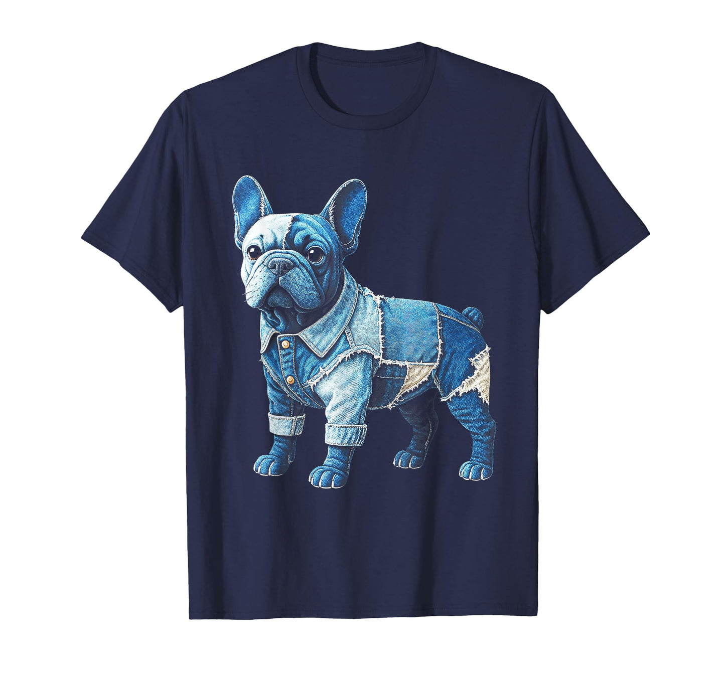 Denim Patchwork French Bulldog Art Cute Dog pet Gifts Men Women T-Shirt