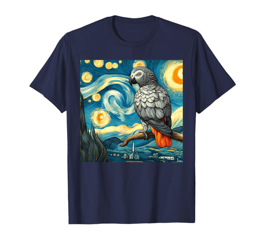 African Grey Parrot Owner Bird Lover Starry Night Van Gogh T-Shirt