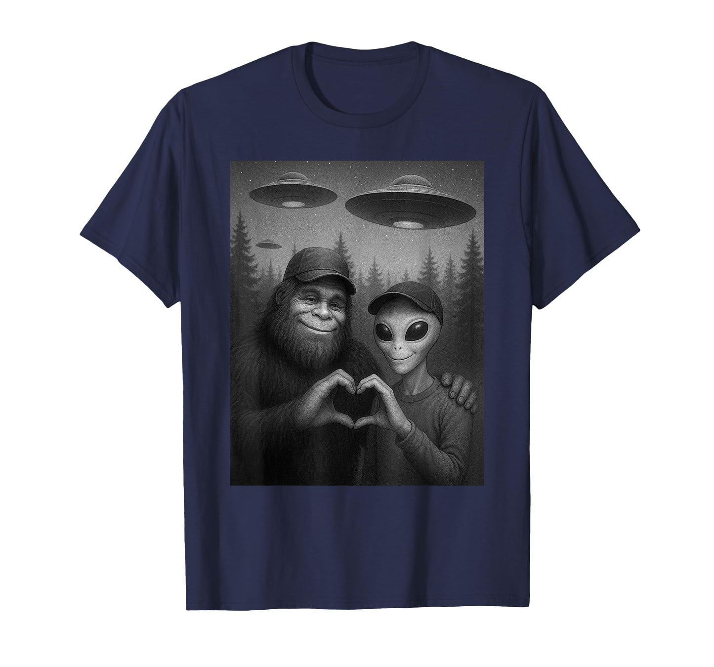 Funny Bigfoot and Alien Sasquatch Love Hand Sign Boys Kids T-Shirt