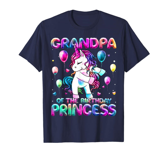 Grandpa of the Birthday Princess Girl Flossing Unicorn Papa T-Shirt