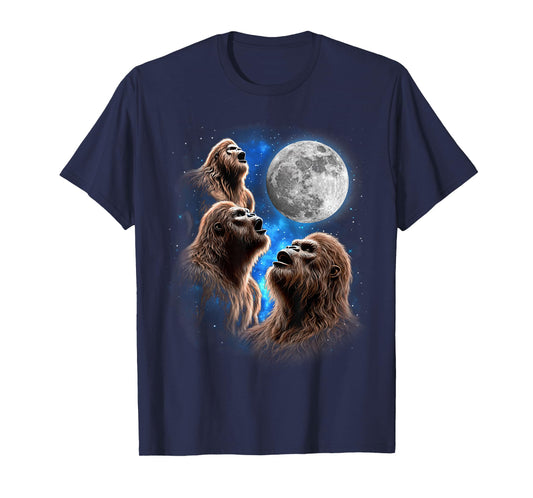 Three Bigfoot Moon Howling Funny Meme Weird Sasquatch Space T-Shirt