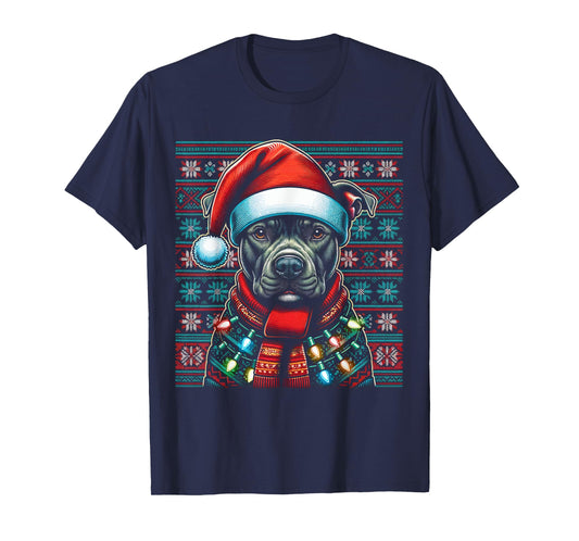 Christmas Pit bull Xmas Pit Bull Mom Dog Lover Santa Womens T-Shirt