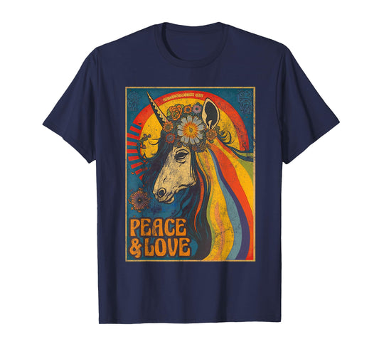 Unicorn Peace 60s 70s Hippie Vintage Love Flowers Retro T-Shirt