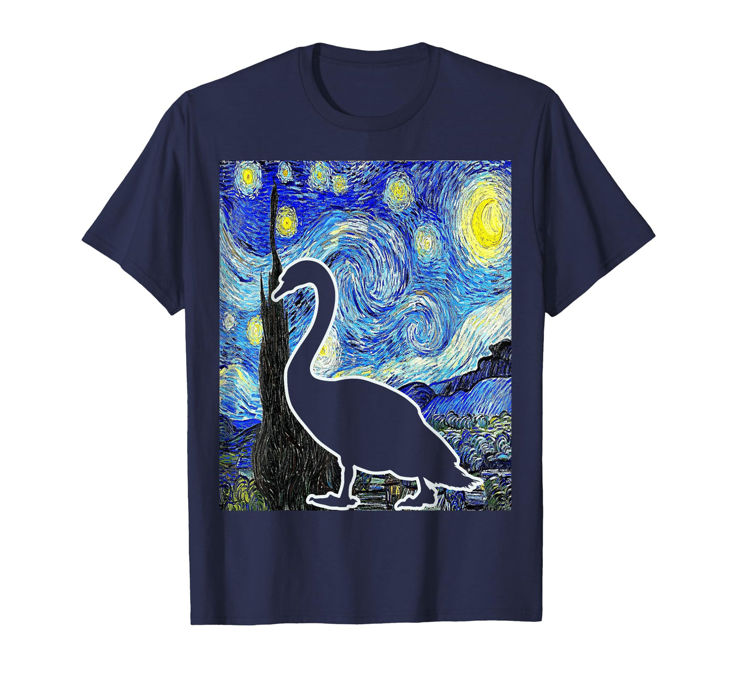 Swan Starry Night Swan Van Gogh Birdwatching Ornithology T-Shirt