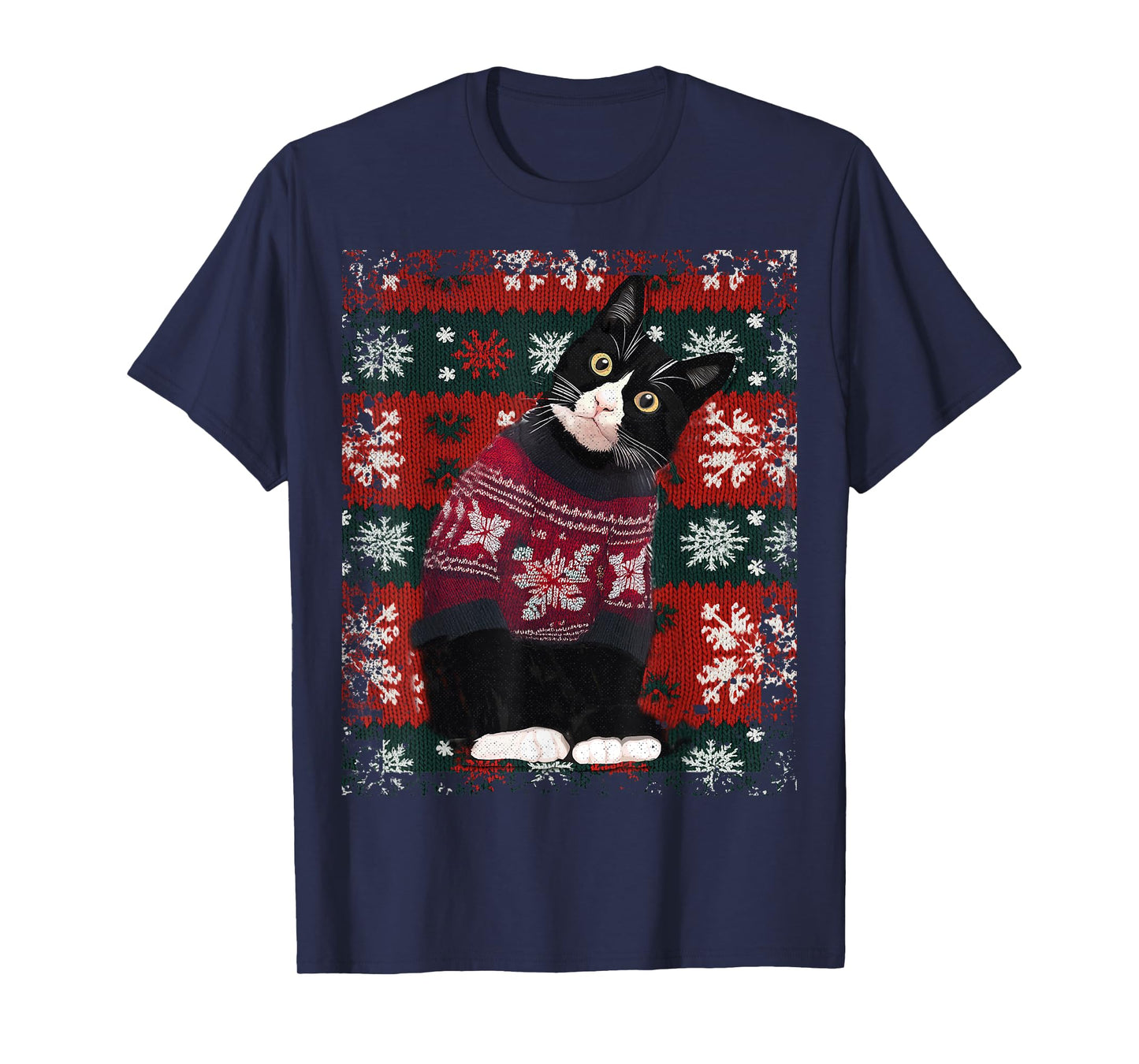 Christmas Tuxedo Cat Santa Sweater Ugly Xmas Funny T-Shirt