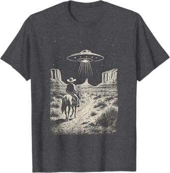 Cowboy UFO Alien Encounter Horse Retro Western Desert T-Shirt