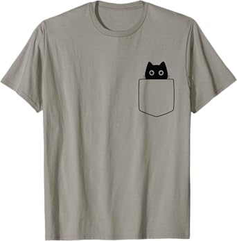 Cat in Pocket Shirt for Kids Women Men Funny Cute Cats Lover T-Shirt