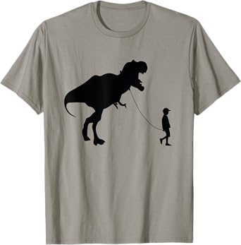 Funny TRex Pet Dinosaur little Boy Walking TREX on a Leash T-Shirt