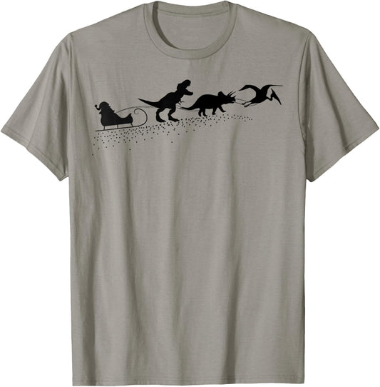 Funny Santa Sleigh Dinosaurs Christmas 2024 T-Shirt
