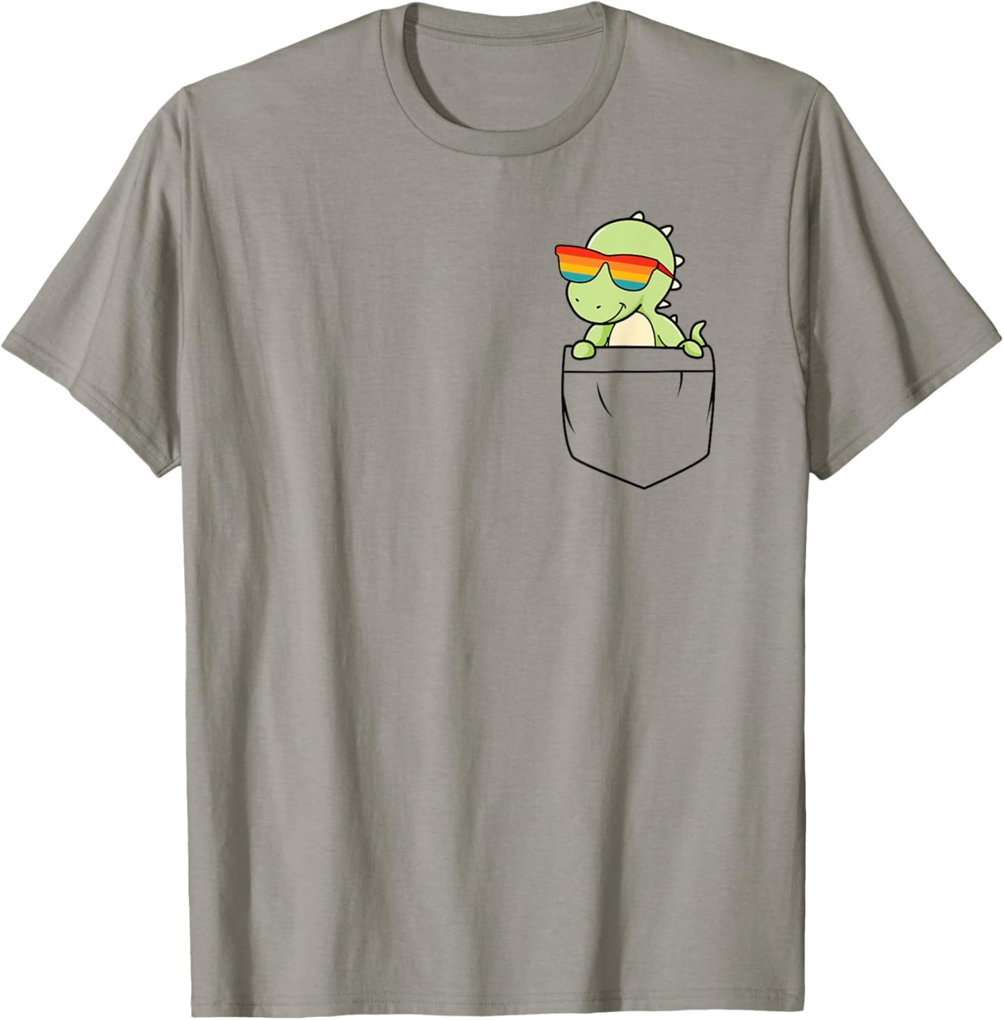 Dinosaur In Pocket Funny Cute Dino Rainbow Sunglasses Retro T-Shirt