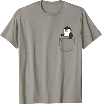 Penguin Lovers Cute Funny Penguin In Pocket T-Shirt, Small, Grey