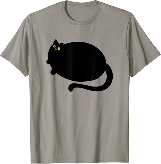 Fat Black Cat Funny BlackCat Fatty Curvy With Yellow Eyes T-Shirt
