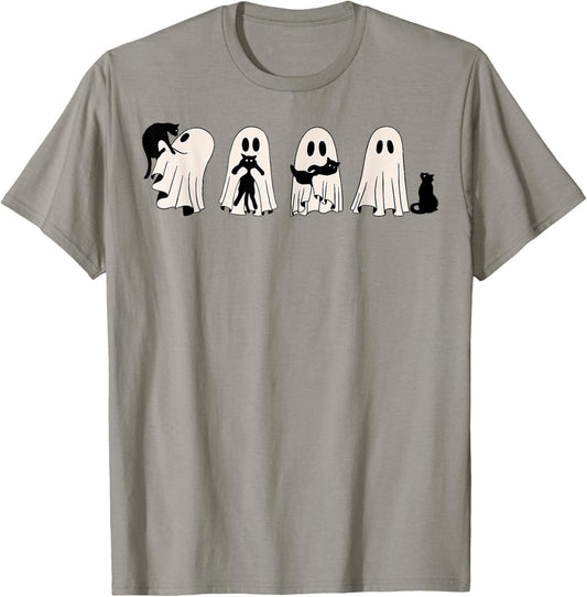 Ghost And Black Cat, Cute Ghost Holding Cat T-Shirt