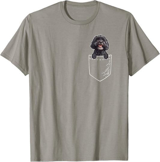 Cute Illustration Pocket Black Cockapoo Lover T-Shirt