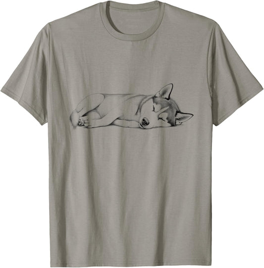 Siberian Husky Sleeping Dog Design Idea T-Shirt
